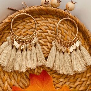 Urban Outfitters Boho Tan Tassel Design Dangle Earrings